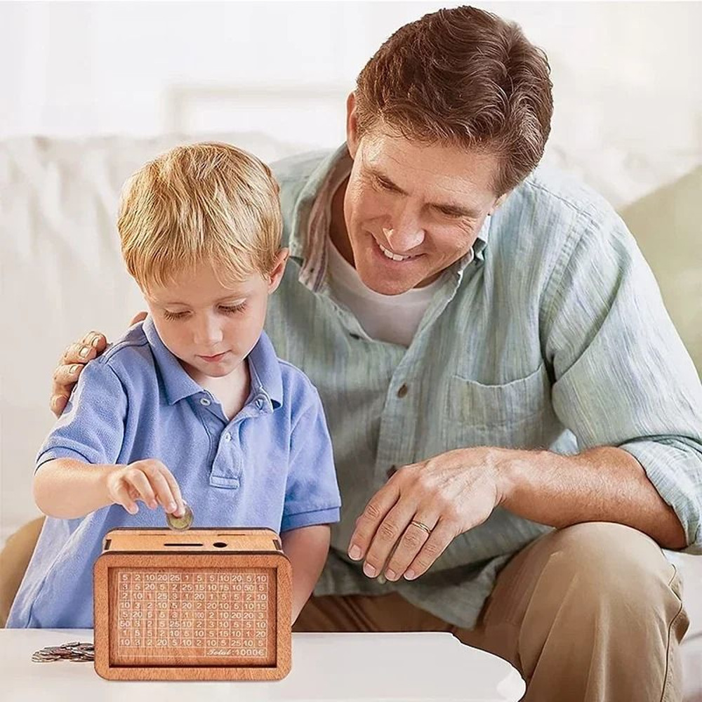 Wooden Money Box Reusable Savings Bank For Cash Coins And Bills 3