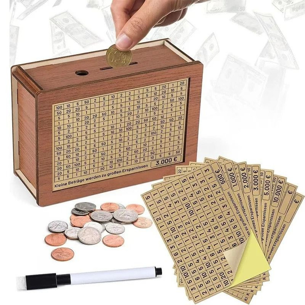 Wooden Money Box Reusable Savings Bank For Cash Coins And Bills 6