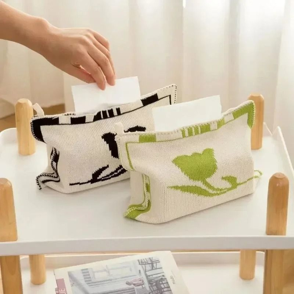 Knitted Tissue Box Cover Heart Pattern Nordic Style For Living Room Table 0