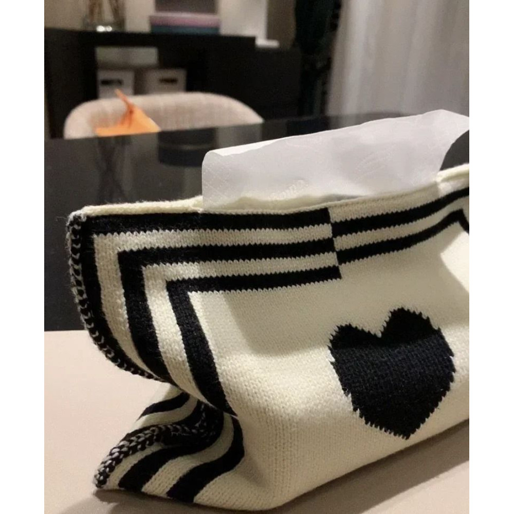 Knitted Tissue Box Cover Heart Pattern Nordic Style For Living Room Table 7