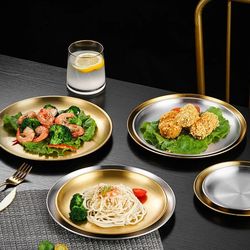 stainless steel circular barbecue plate dining tray steak plate