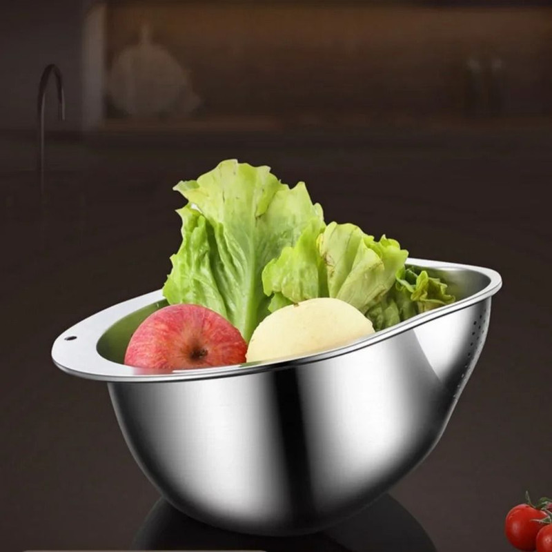 Stainless Steel Rice Washing Bowl And Strainer For Fruits And Vegetables 1
