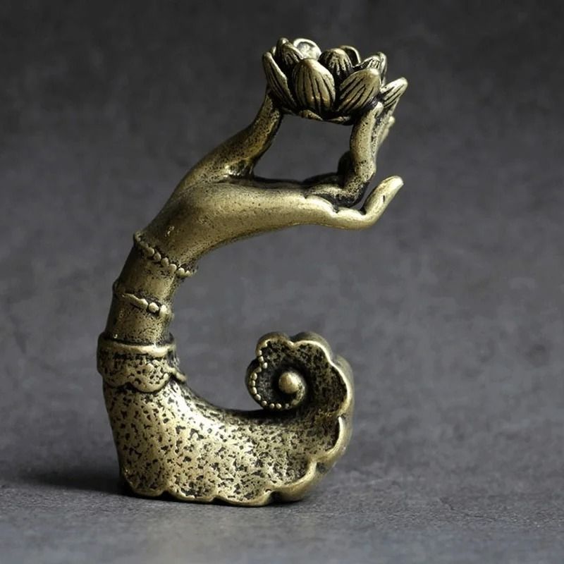 Copper Hand Lotus Backflow Incense Burner Aromatherapy Holder 2