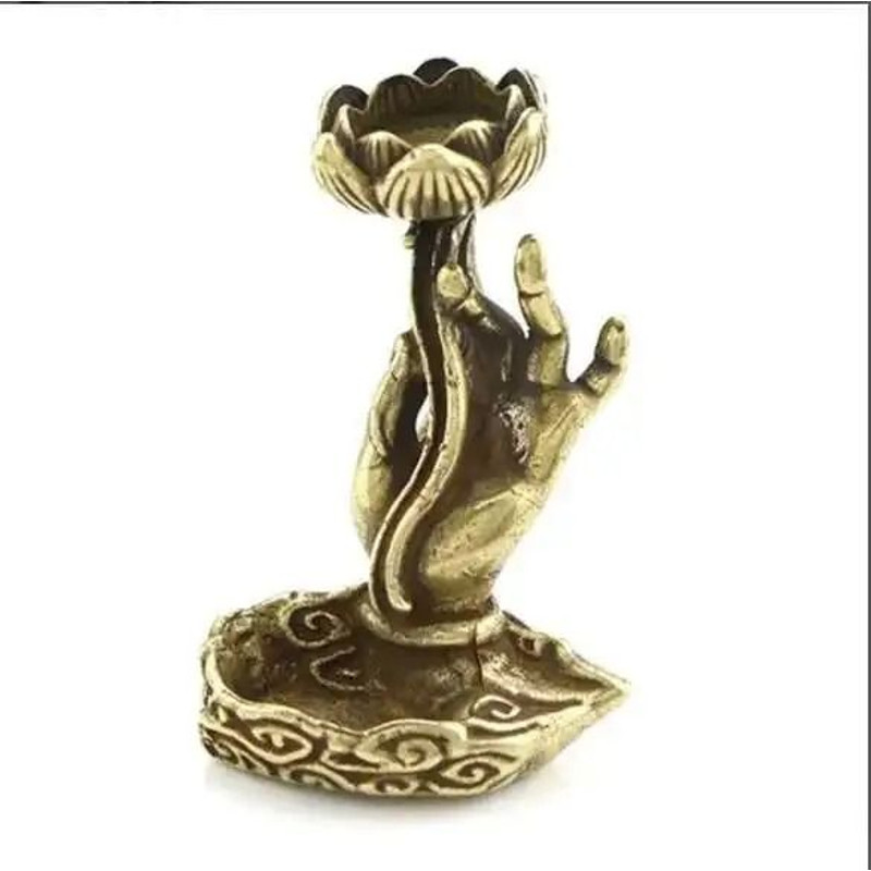 Copper Hand Lotus Backflow Incense Burner Aromatherapy Holder 6