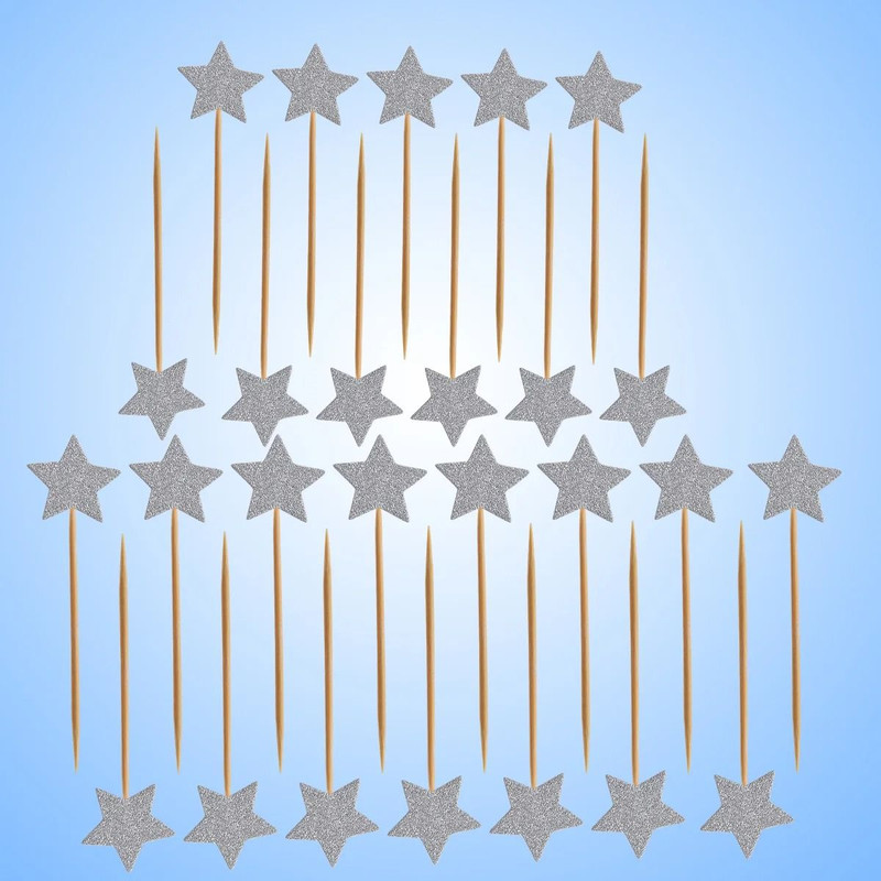 Star Glitter Cake Insert Topper Kit 50 Pieces Gold Silver 1