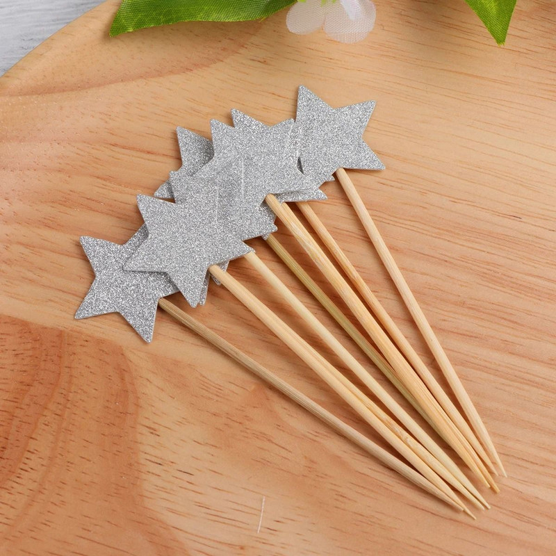 Star Glitter Cake Insert Topper Kit 50 Pieces Gold Silver 2