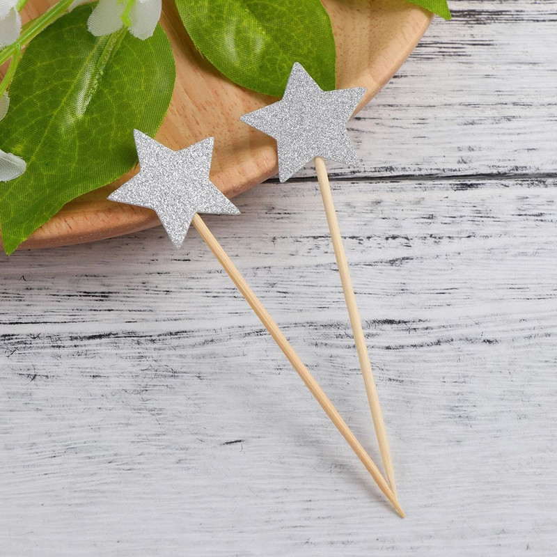 Star Glitter Cake Insert Topper Kit 50 Pieces Gold Silver 6