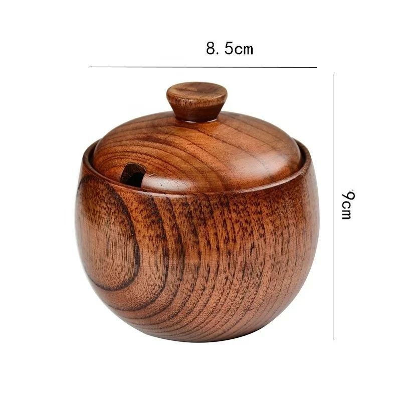 Wooden Salt Shaker Vintage Seasoning Jar With Lid Household Spice Container 5