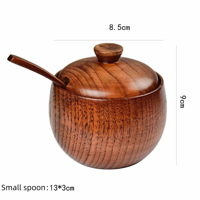 Wooden Salt Shaker Vintage Seasoning Jar With Lid Household Spice Container 6
