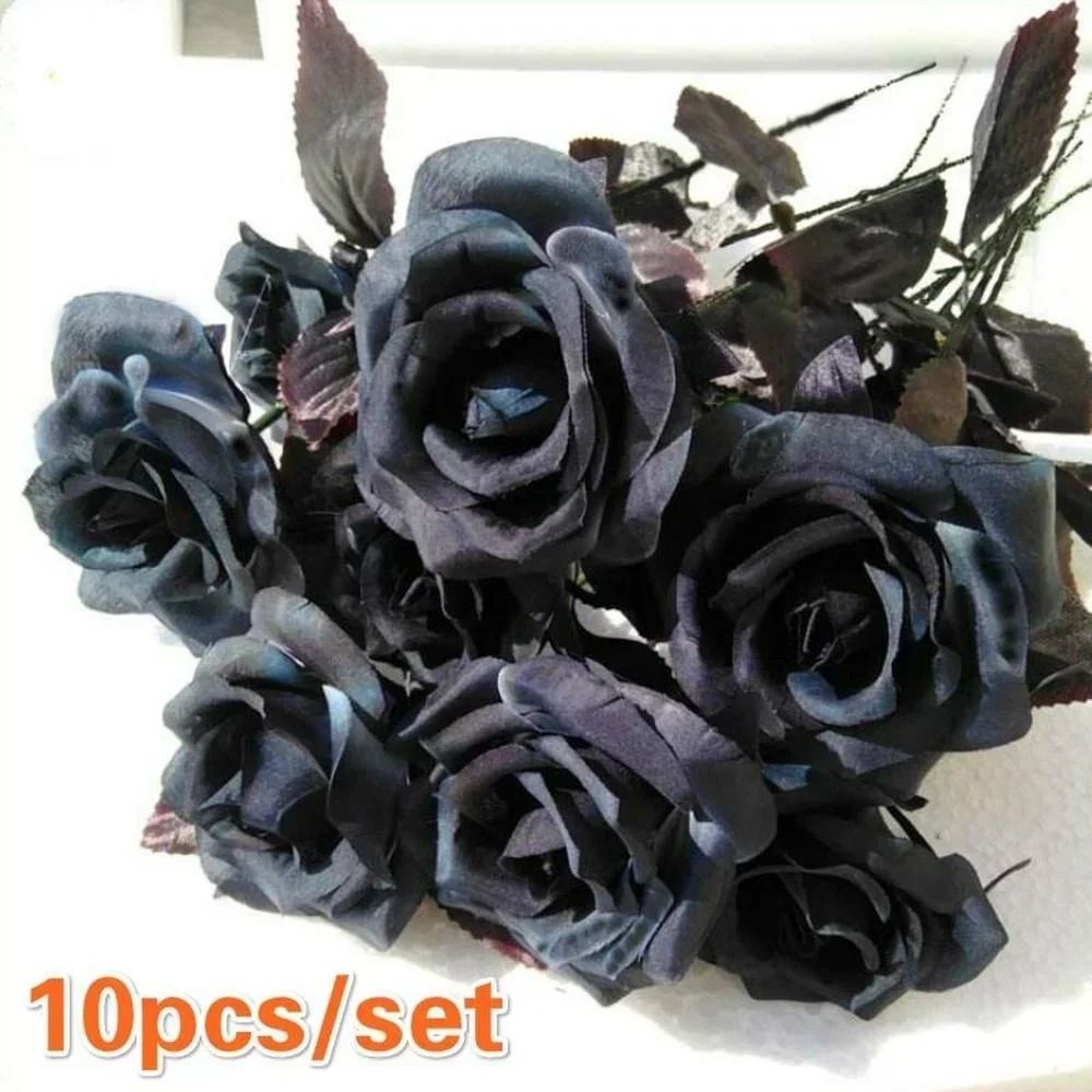 Artificial Black Rose Bouquet Set 10 Pieces Wedding Home Decor 0