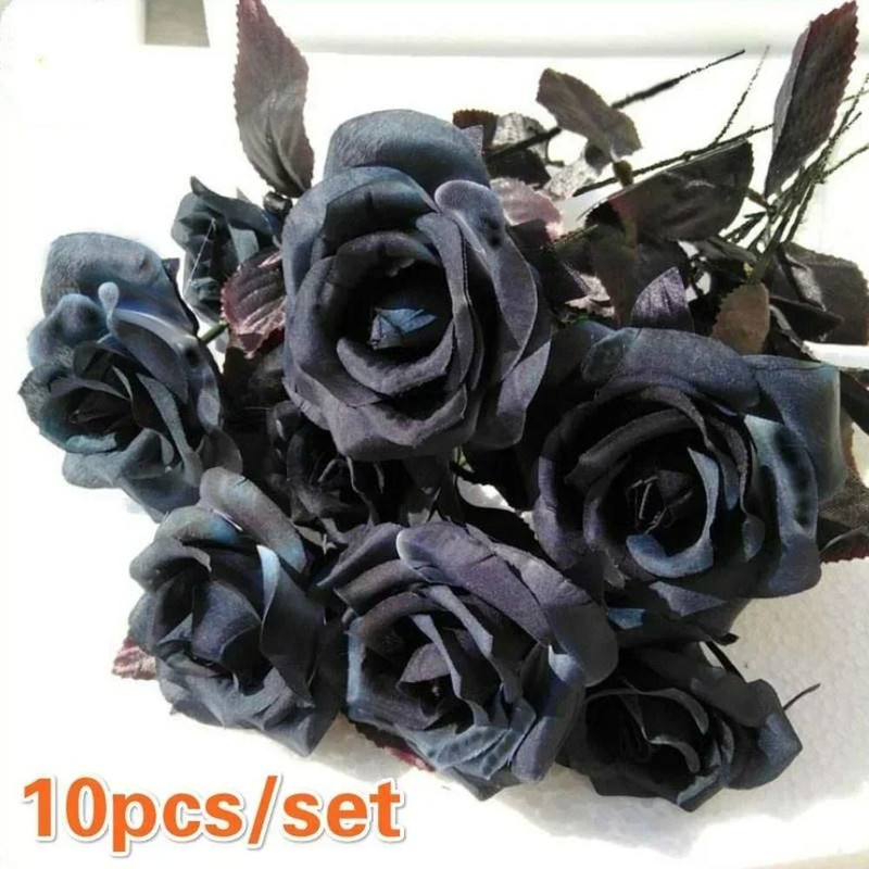 Artificial Black Rose Bouquet Set 10 Pieces Wedding Home Decor 0