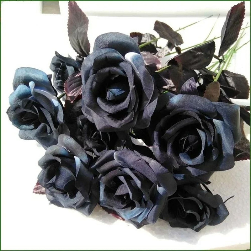 Artificial Black Rose Bouquet Set 10 Pieces Wedding Home Decor 1