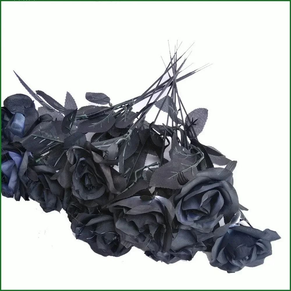 Artificial Black Rose Bouquet Set 10 Pieces Wedding Home Decor 2
