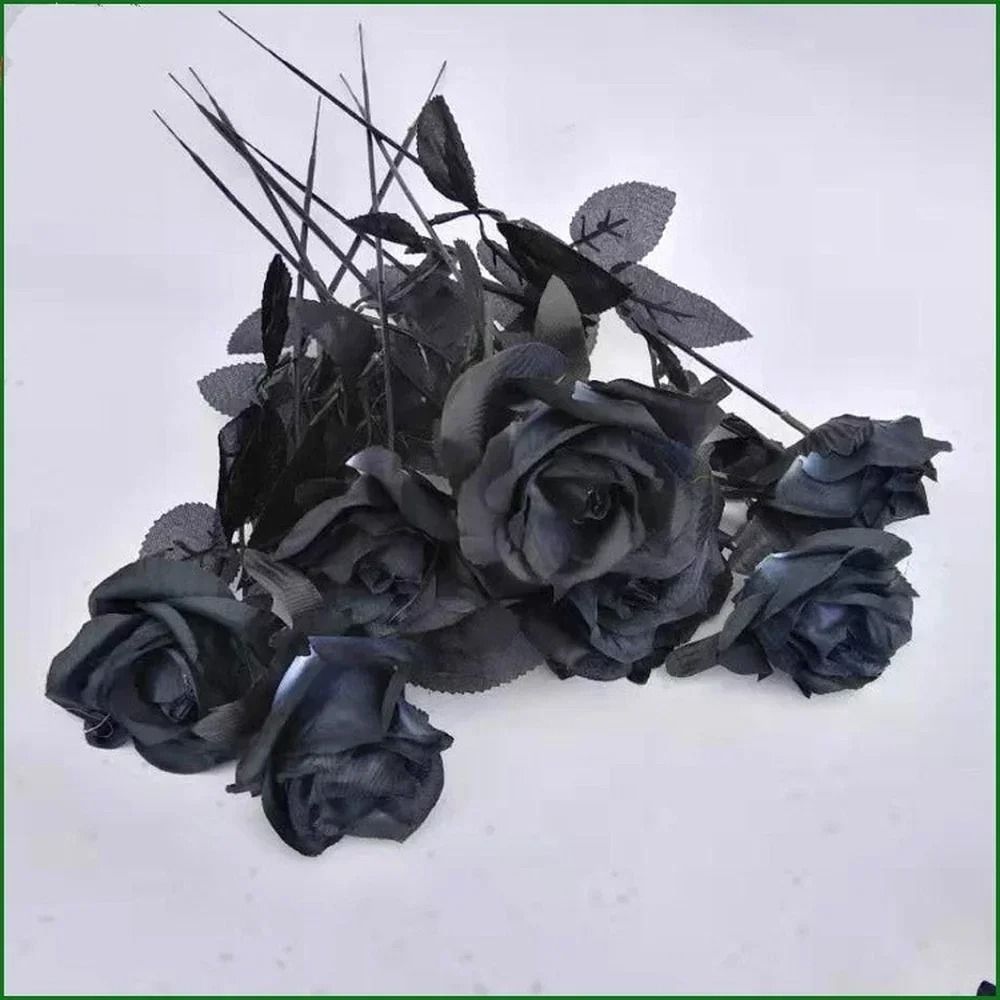 Artificial Black Rose Bouquet Set 10 Pieces Wedding Home Decor 3