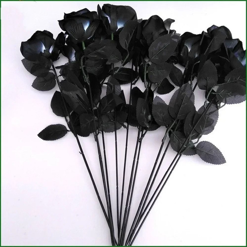 Artificial Black Rose Bouquet Set 10 Pieces Wedding Home Decor 4