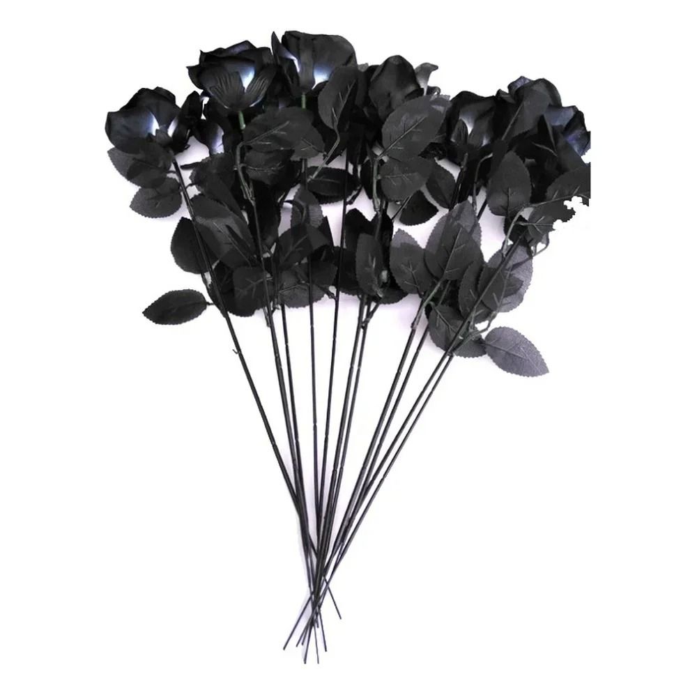 Artificial Black Rose Bouquet Set 10 Pieces Wedding Home Decor 5
