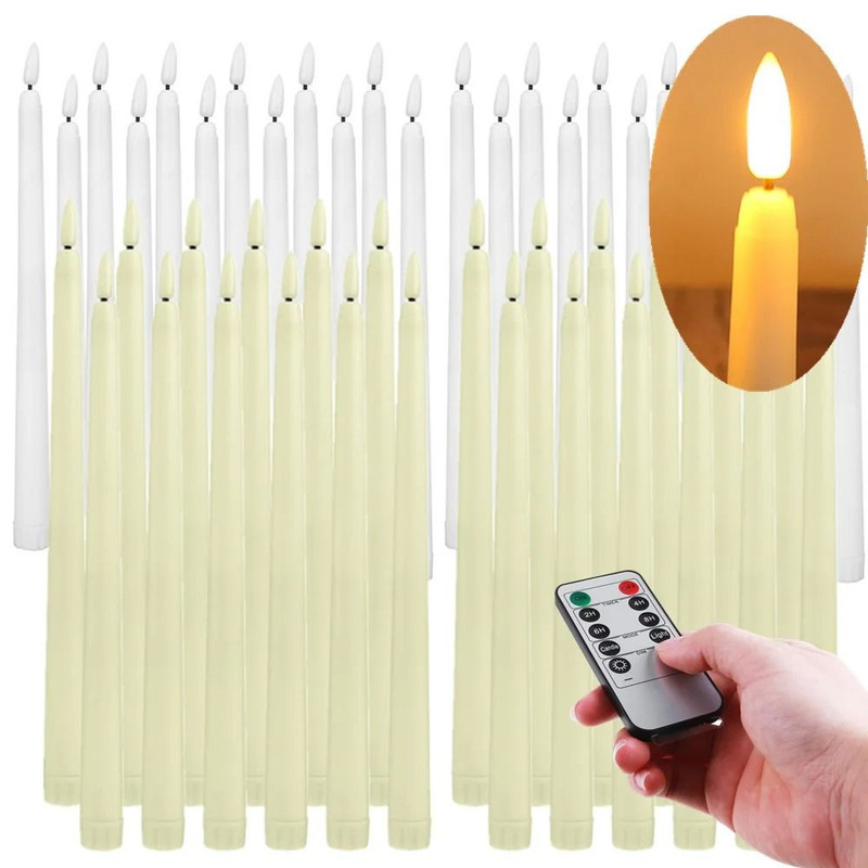 Flameless Taper Candles Set Timer Remote Flickering 6 To 24 Pieces 0