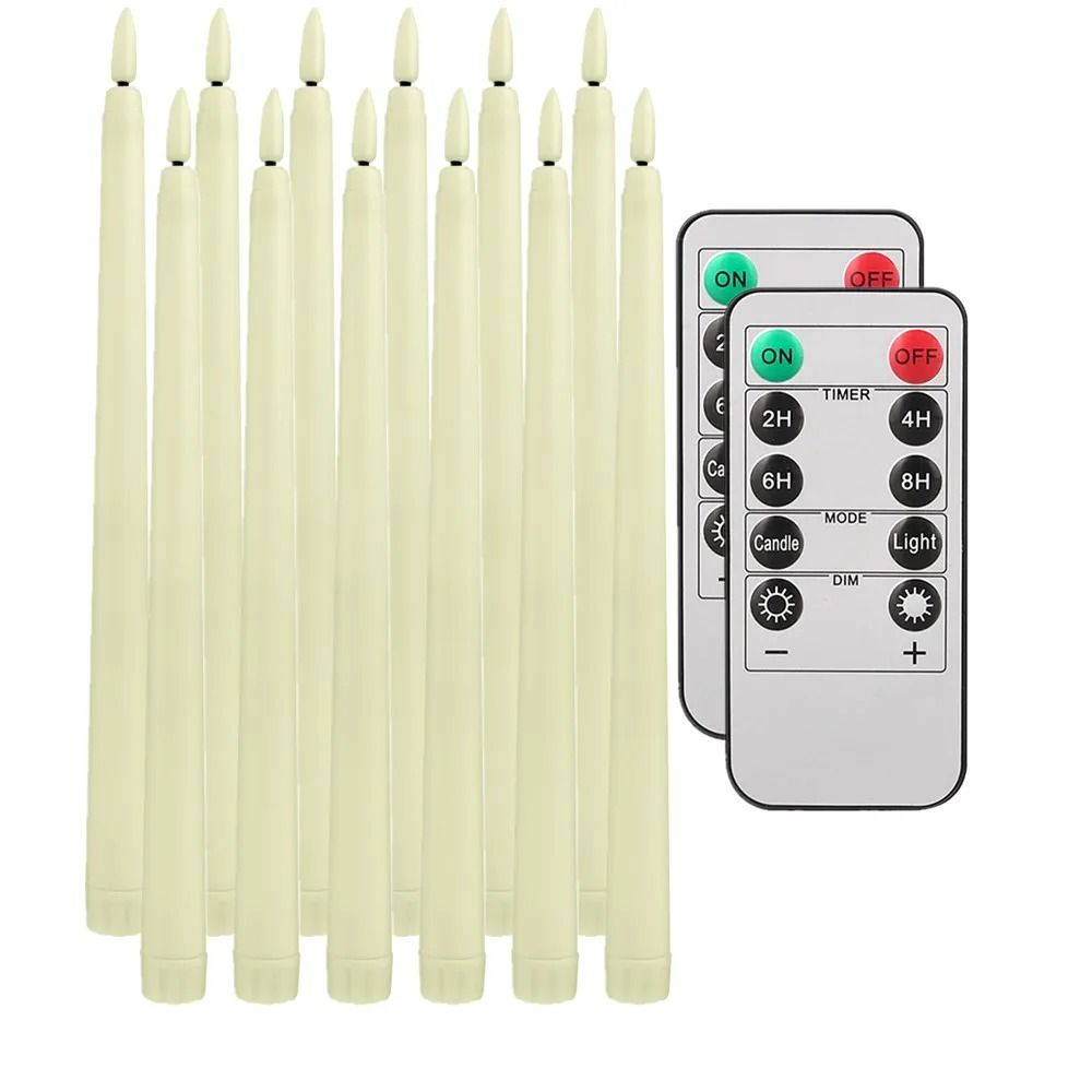 Flameless Taper Candles Set Timer Remote Flickering 6 To 24 Pieces 10