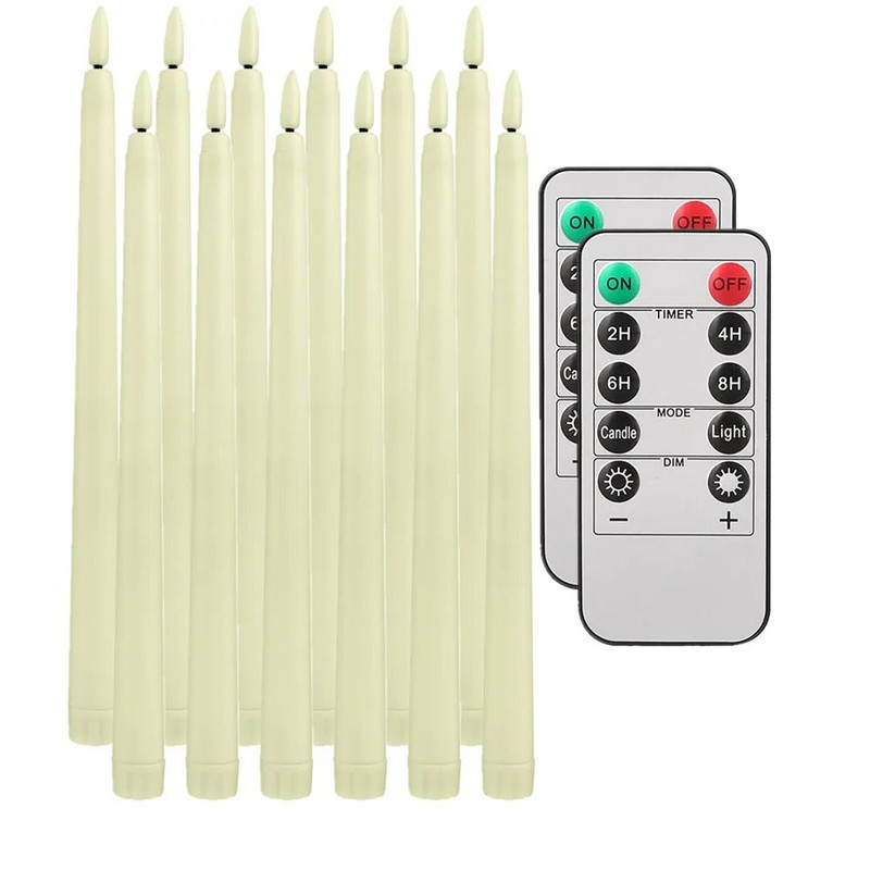 Flameless Taper Candles Set Timer Remote Flickering 6 To 24 Pieces 10