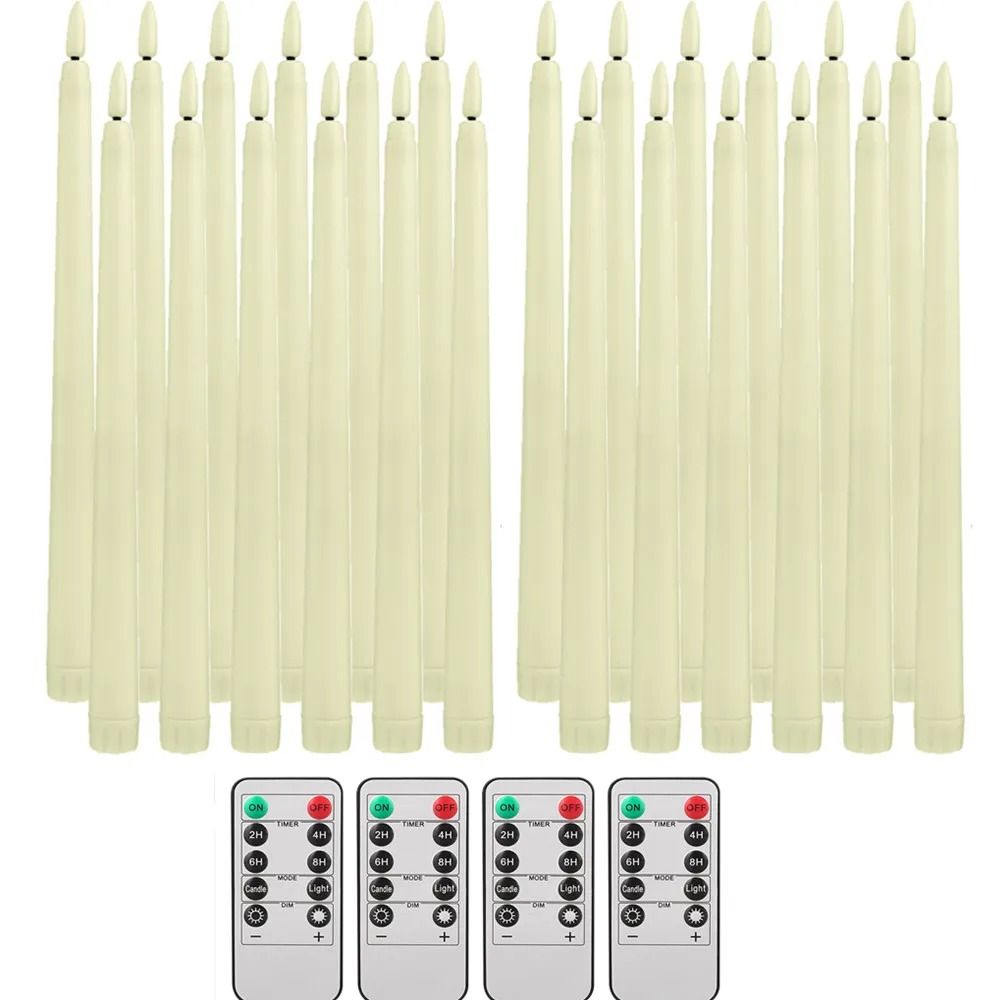 Flameless Taper Candles Set Timer Remote Flickering 6 To 24 Pieces 12