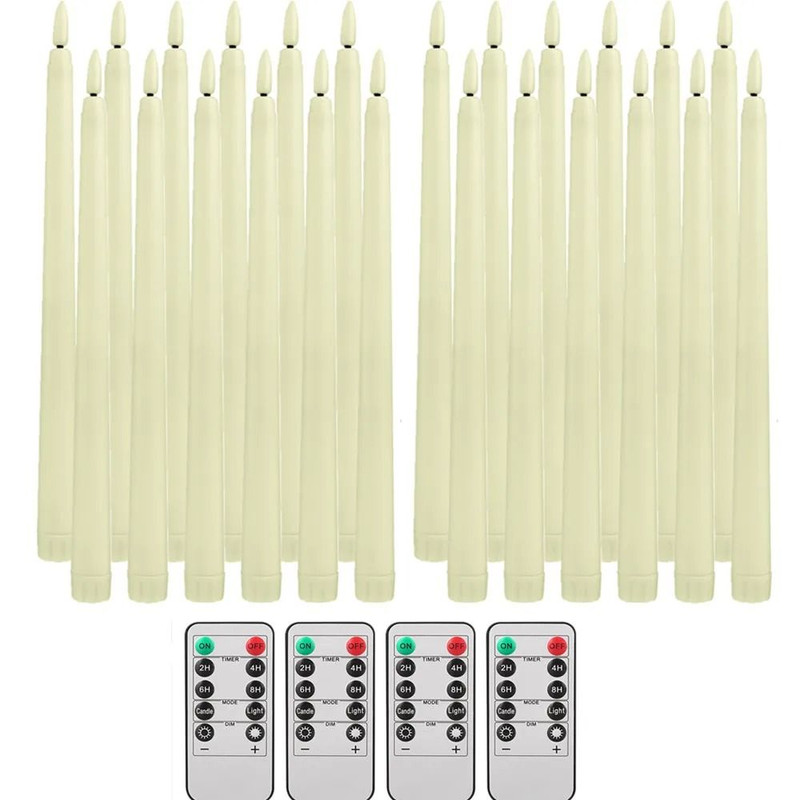 Flameless Taper Candles Set Timer Remote Flickering 6 To 24 Pieces 12