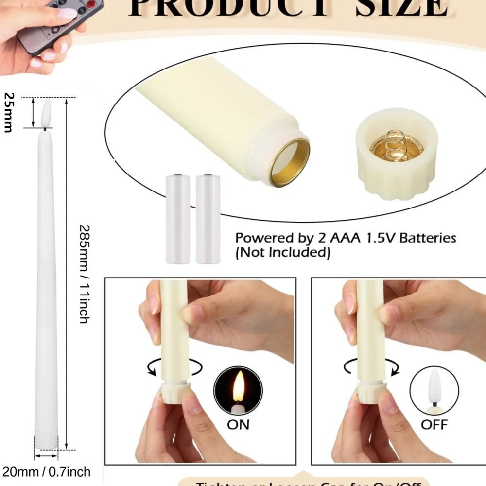 Flameless Taper Candles Set Timer Remote Flickering 6 To 24 Pieces 3