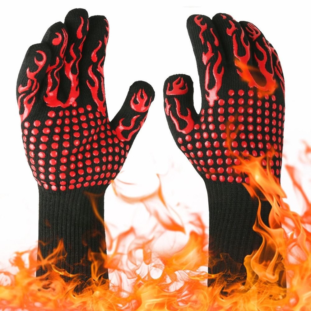 BBQ Gloves High Temperature Resistance Oven Mitts Fireproof Non Slip Grilling Gloves 0