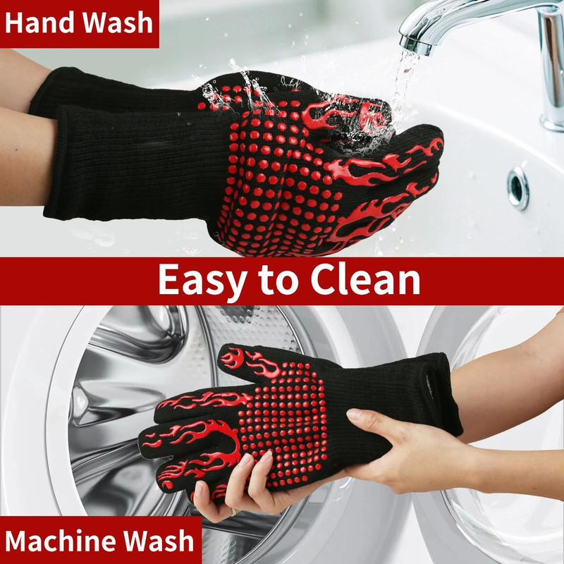 BBQ Gloves High Temperature Resistance Oven Mitts Fireproof Non Slip Grilling Gloves 4