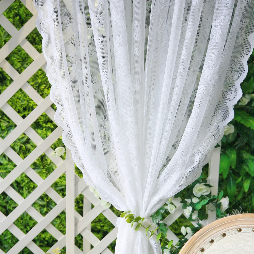 White Floral Lace Sheer Rod Pocket Curtain Panel 2