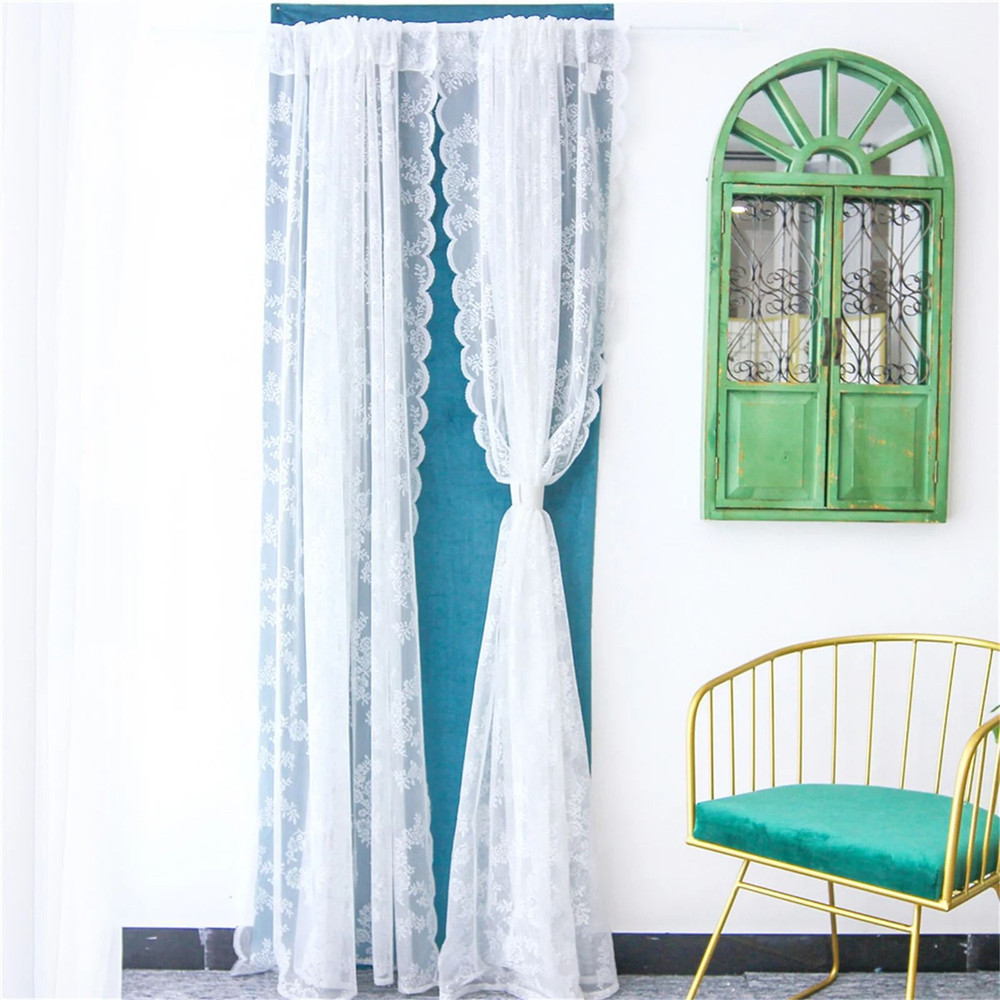 White Floral Lace Sheer Rod Pocket Curtain Panel 5