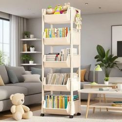 5 tier cartoon rolling storage rack cute bins for books toys room tidy