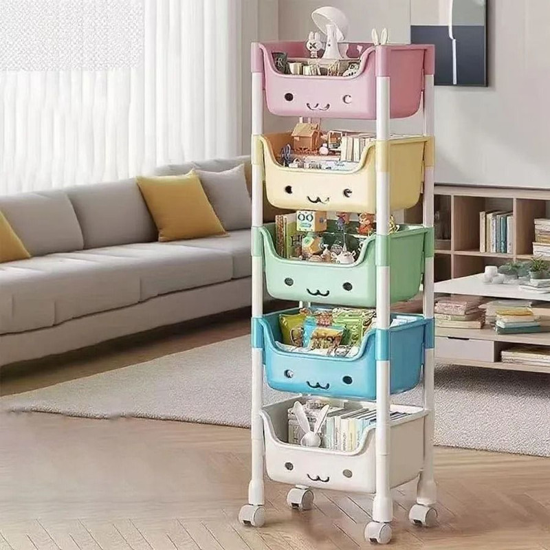 5 Tier Cartoon Rolling Storage Rack Cute Bins For Books Toys Room Tidy 1