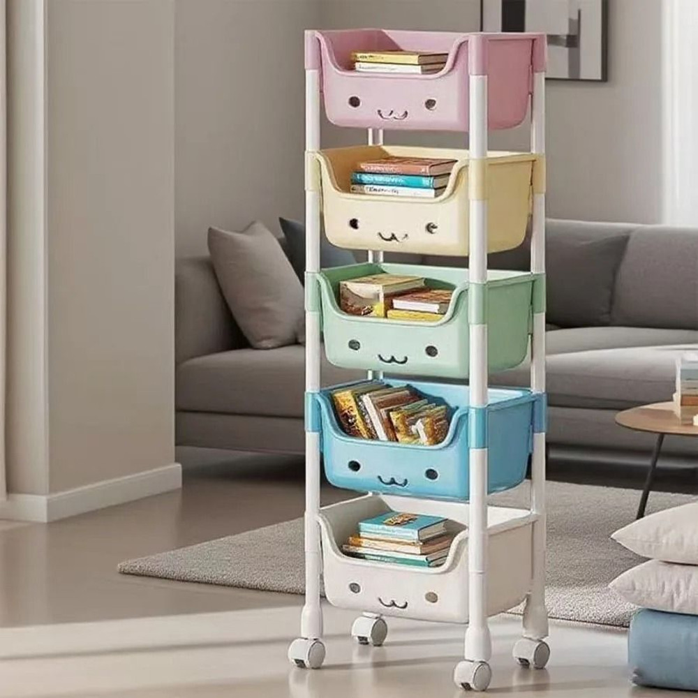 5 Tier Cartoon Rolling Storage Rack Cute Bins For Books Toys Room Tidy 2