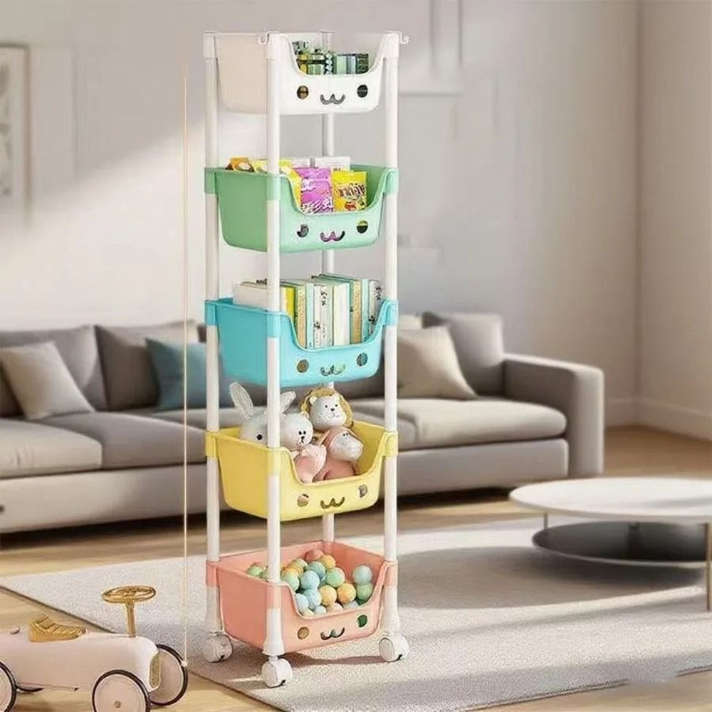 5 Tier Cartoon Rolling Storage Rack Cute Bins For Books Toys Room Tidy 3