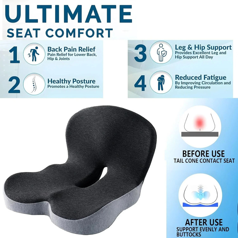 Memory Foam Seat Cushion And Backrest Office Chair Lumbar Support Pad 2