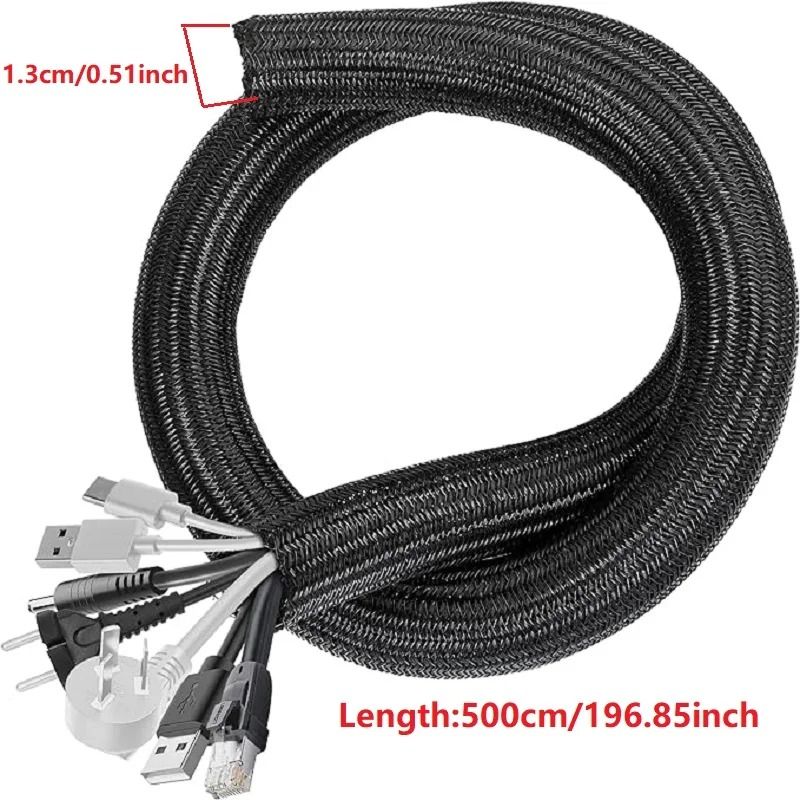 Braided Cable Sleeve PET Nylon Cable Wrap Cover For Desk PC TV Wire Protector 10