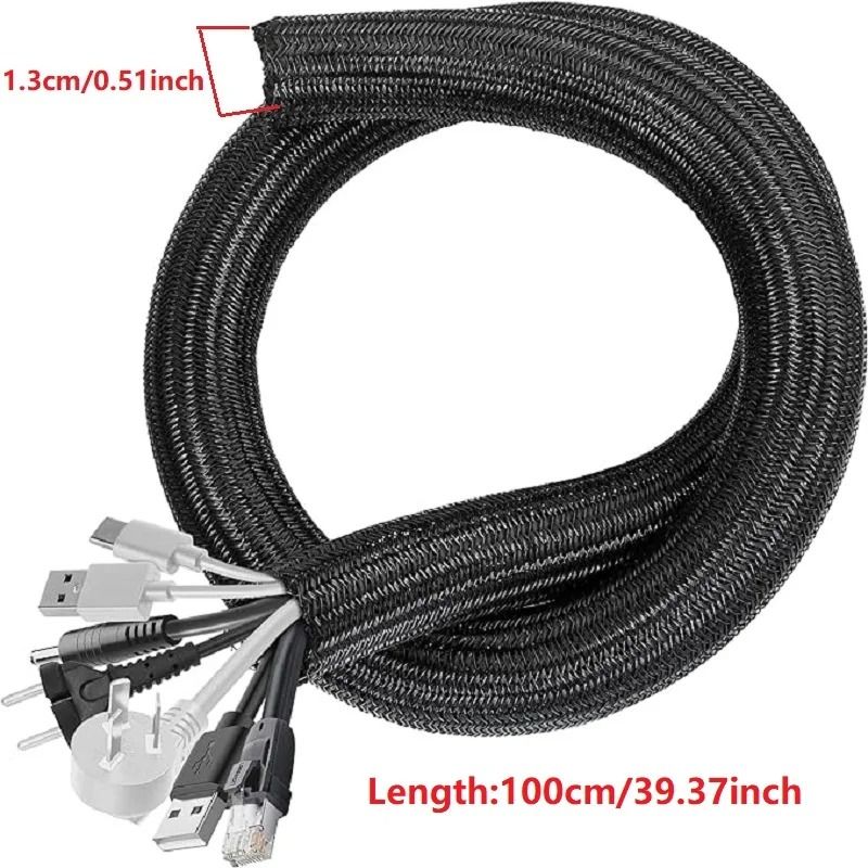 Braided Cable Sleeve PET Nylon Cable Wrap Cover For Desk PC TV Wire Protector 6