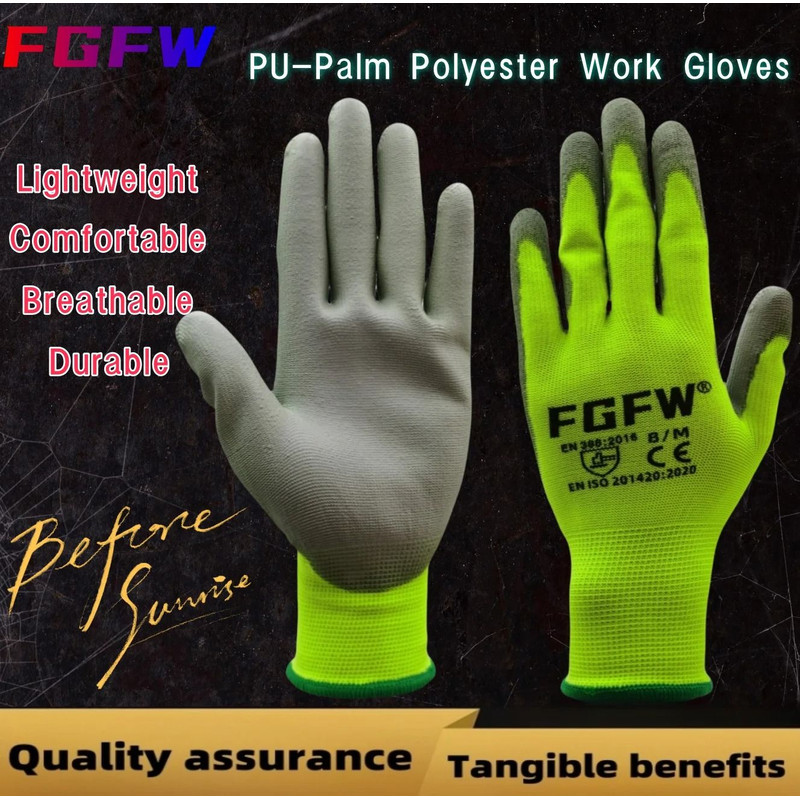 PU Coated Work Gloves Lightweight Durable Safety Gloves Certified EN 388 ISO20471 1