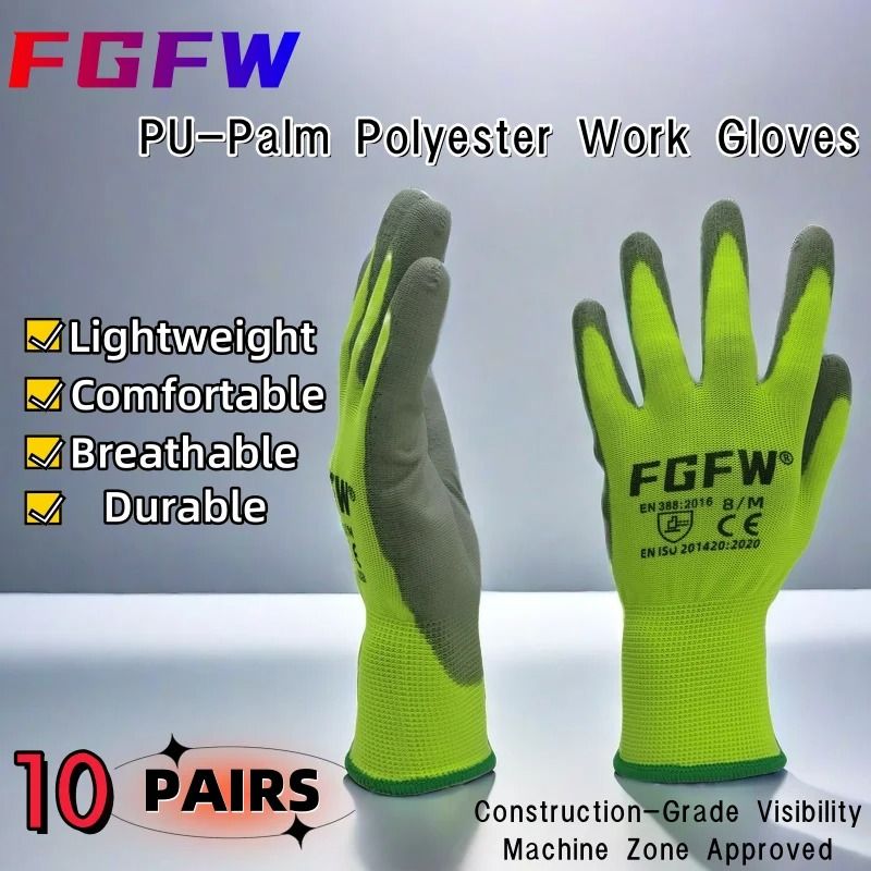 PU Coated Work Gloves Lightweight Durable Safety Gloves Certified EN 388 ISO20471 2