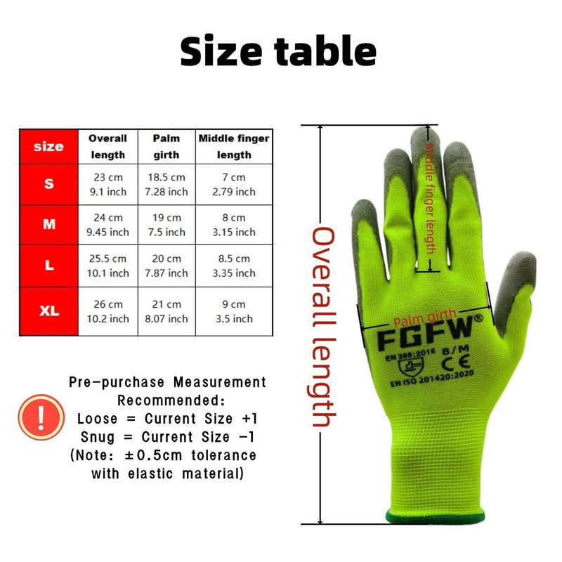 PU Coated Work Gloves Lightweight Durable Safety Gloves Certified EN 388 ISO20471 3