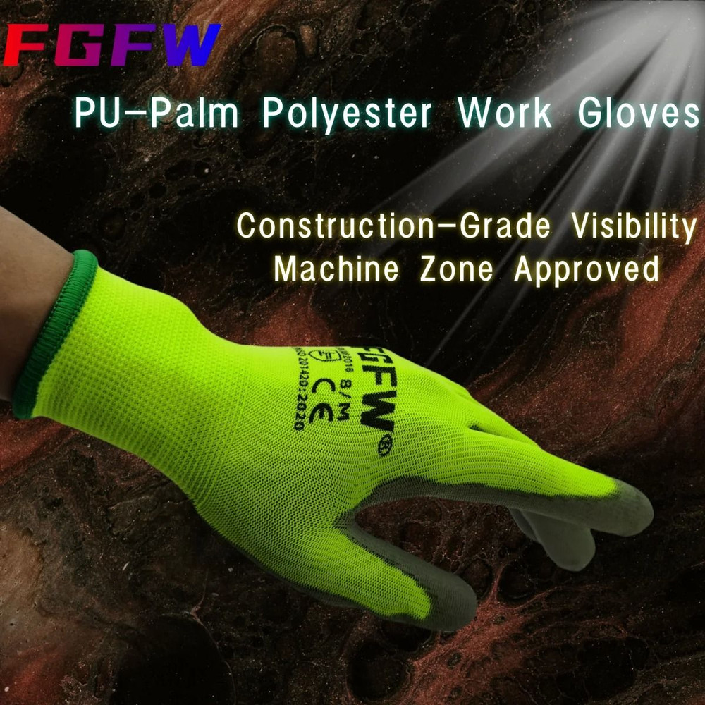 PU Coated Work Gloves Lightweight Durable Safety Gloves Certified EN 388 ISO20471 5