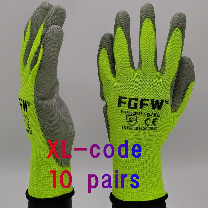 PU Coated Work Gloves Lightweight Durable Safety Gloves Certified EN 388 ISO20471 7