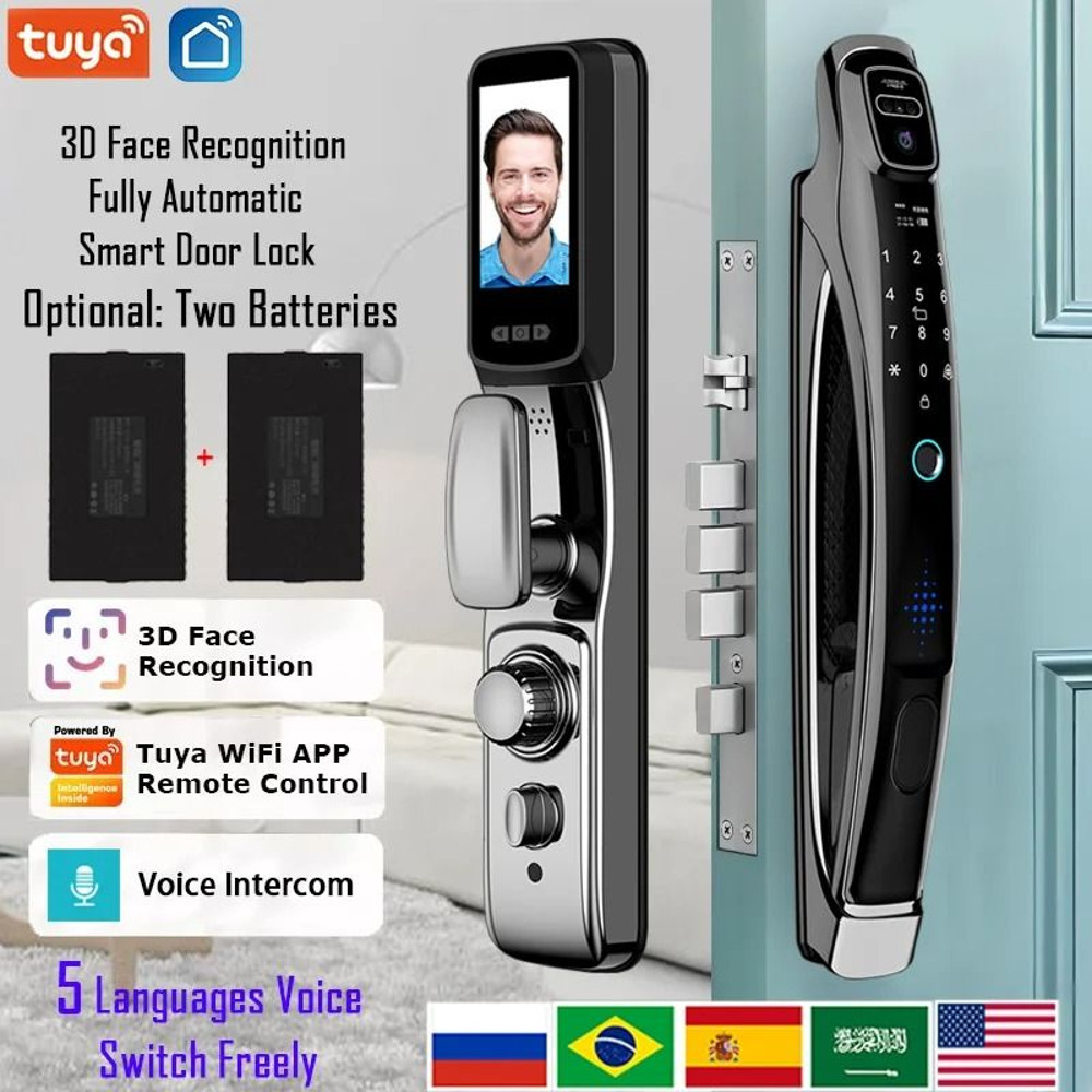 WiFi Tuya App Face Recognition Smart Door Lock With Camera Video Call Voice Intercom Digital Door L 0