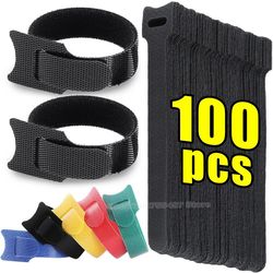 releasable cable ties black nylon loop and hook fastener tape cord straps wire organizer