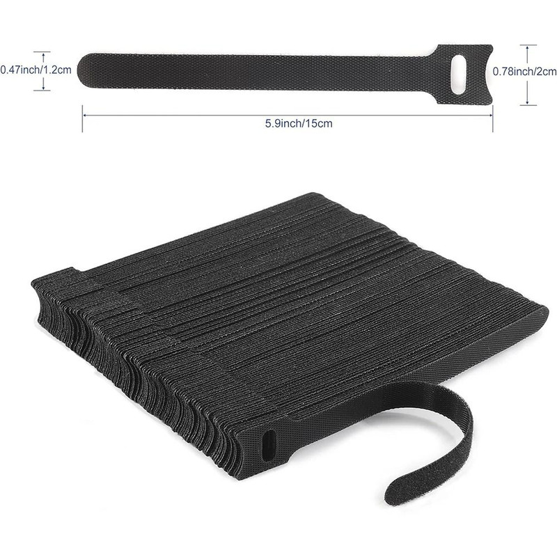Releasable Cable Ties Black Nylon Loop And Hook Fastener Tape Cord Straps Wire Organizer 6