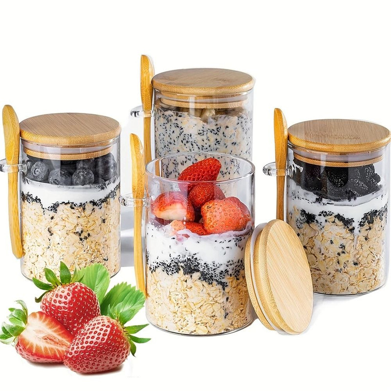 Airtight Glass Jars With Bamboo Lids And Spoons 18oz Transparent Food Storage Jars For Spices Beans 0