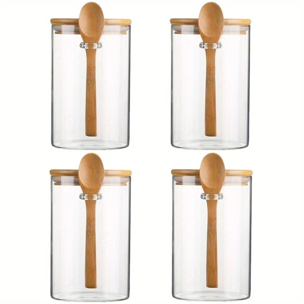 Airtight Glass Jars With Bamboo Lids And Spoons 18oz Transparent Food Storage Jars For Spices Beans 9