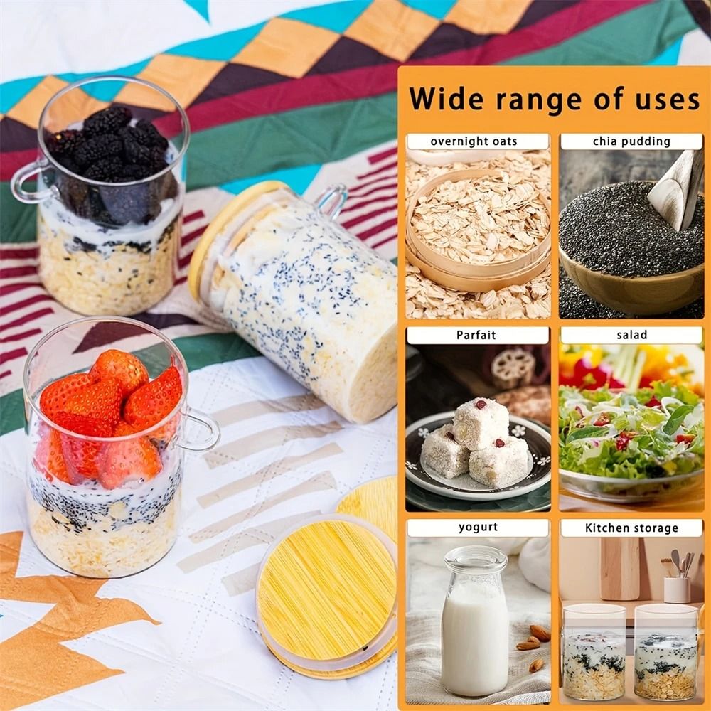 Airtight Glass Jars With Bamboo Lids And Spoons 18oz Transparent Food Storage Jars For Spices Beans 2