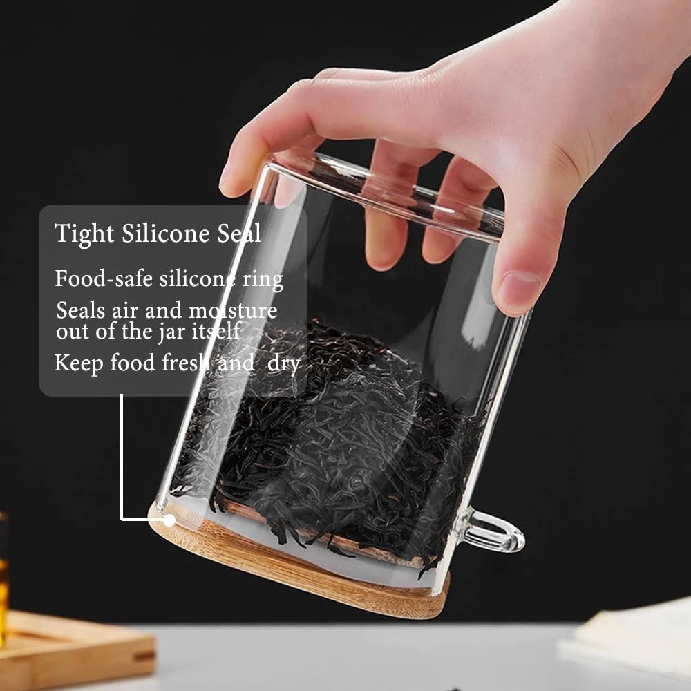 Airtight Glass Jars With Bamboo Lids And Spoons 18oz Transparent Food Storage Jars For Spices Beans 3