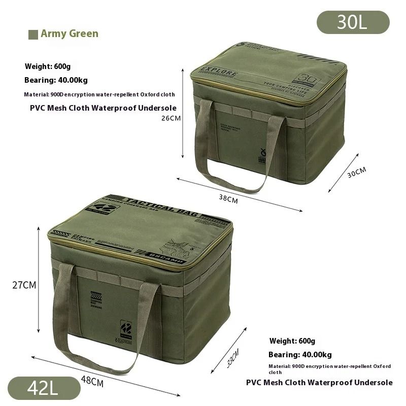 30 42L Camping Storage Bag Insulated Folding Box Tableware Handbag Tactical Picnic Organizer 12